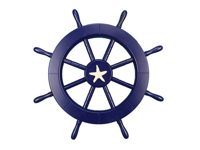 Dark Blue Decorative Ship Wheel with Starfish 18