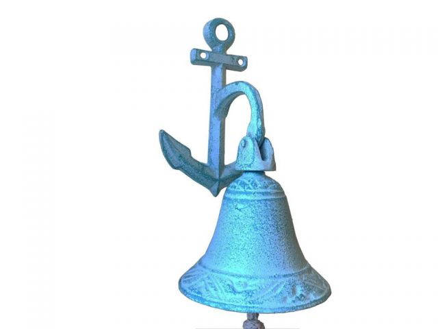 Dark Blue Whitewashed Cast Iron Wall Hanging Anchor Bell 8
