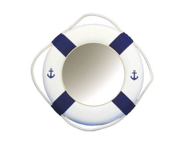 Classic White Decorative Anchor Lifering Mirror With Blue Bands 15