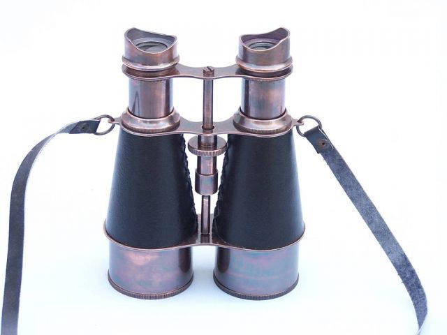 Admirals Antique Copper Binoculars With Leather Case 6