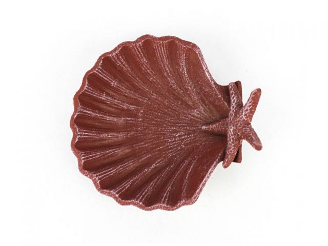 Red Whitewashed Cast Iron Shell With Starfish Decorative Bowl 6