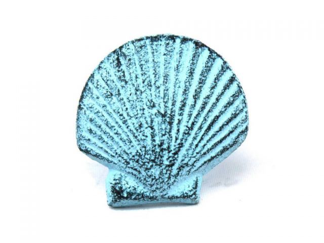 Dark Blue Whitewashed Cast Iron Seashell Napkin Ring 2 - set of 2