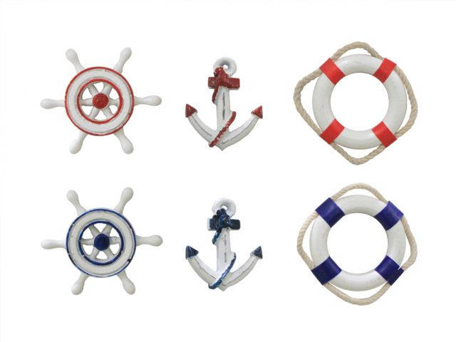 Set of 6 - Decorative Anchor, Lifering, and Ship Wheel Magnets 2
