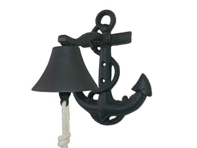 Rustic Black Cast Iron Wall Mounted Anchor Bell 8