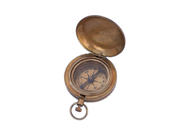 Antique Brass Scouts Push Button Compass 2