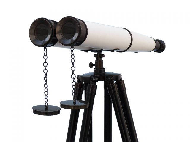 Floor Standing Admirals Oil-Rubbed Bronze-White Leather With Black Stand Binoculars 62