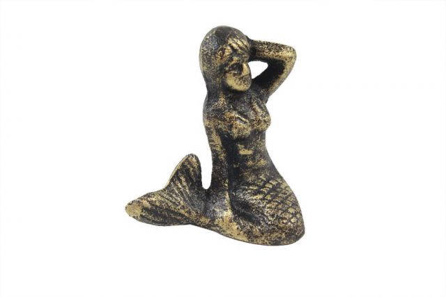 Rustic Gold Cast Iron Sitting Mermaid 3