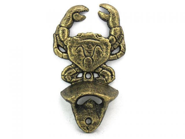 Antique Gold Cast Iron Wall Mounted Crab Bottle Opener 6