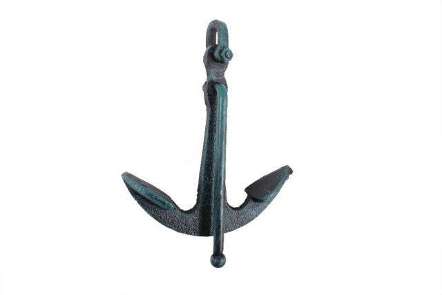 Seaworn Blue Cast Iron Anchor Paperweight 5