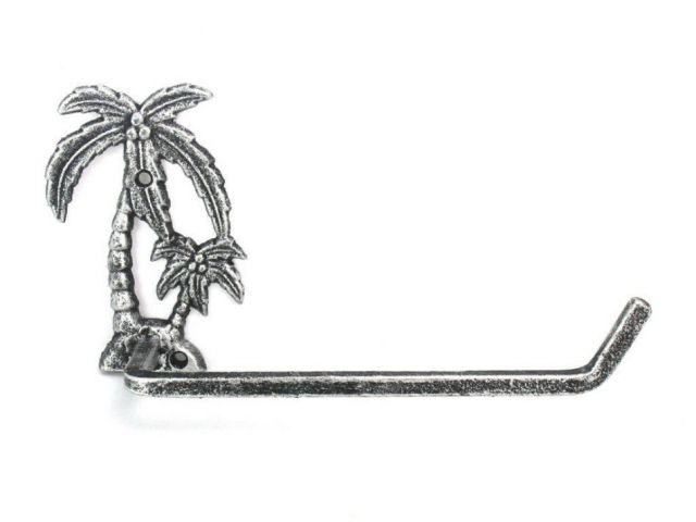 Antique Silver Cast Iron Palm Tree Toilet Paper Holder 10