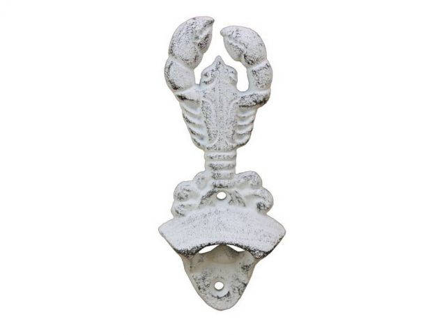 Whitewashed Cast Iron Wall Mounted Lobster Bottle Opener 6