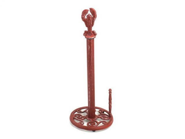 Red Whitewashed Cast Iron Lobster Paper Towel Holder 16