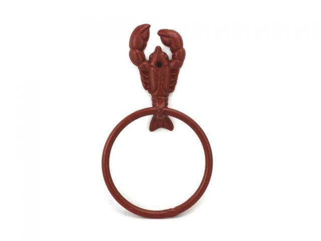 Red Whitewashed Cast Iron Lobster Towel Holder 9