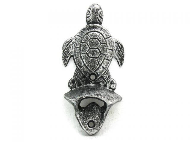 Antique Silver Cast Iron Wall Mounted Sea Turtle Bottle Opener 6