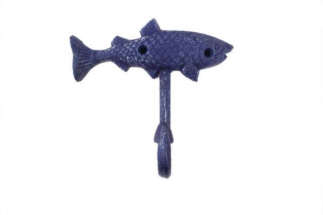 Rustic Dark Blue Cast Iron Fish Key Hook 6