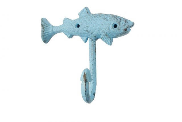 Rustic Light Blue Cast Iron Fish Key Hook 6