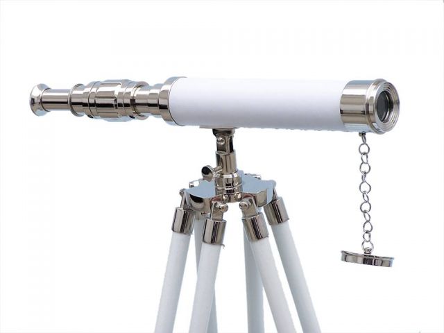Standing Chrome with White Leather Harbor Master Telescope 30