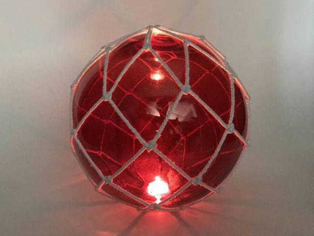Tabletop LED Lighted Red Japanese Glass Ball Fishing Float with White Netting Decoration 10