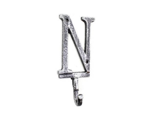 Rustic Silver Cast Iron Letter N Alphabet Wall Hook 6