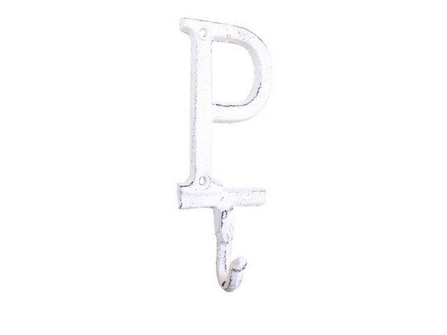 Whitewashed Cast Iron Letter P Alphabet Wall Hook 6