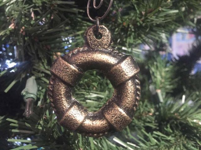 Antique Gold Cast Iron Lifering Christmas Ornament 5 