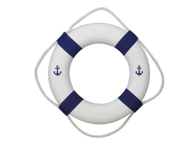 Classic White Decorative Anchor Lifering with Blue Bands 20