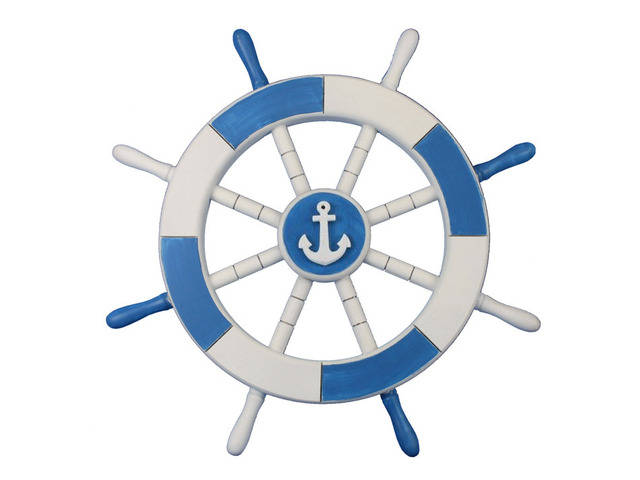 Light Blue and White Decorative Ship Wheel with Anchor 18