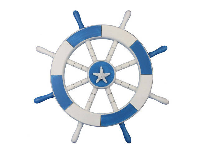 Light Blue and White Decorative Ship Wheel with Starfish 18