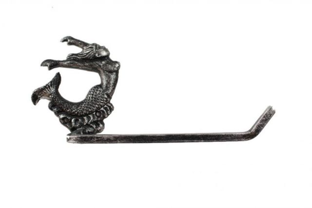Rustic Silver Cast Iron Decorative Arching Mermaid Toilet Paper Holder 11