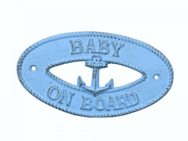 Rustic Light Blue Cast Iron Baby on Board with Anchor Sign 8