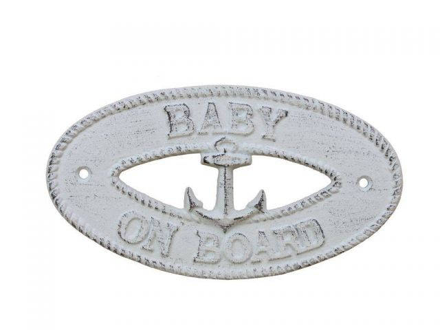 Whitewashed Cast Iron Baby on Board with Anchor Sign 8