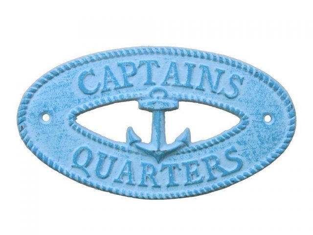 Light Blue Whitewashed Cast Iron Captains Quarters with Anchor Sign 8