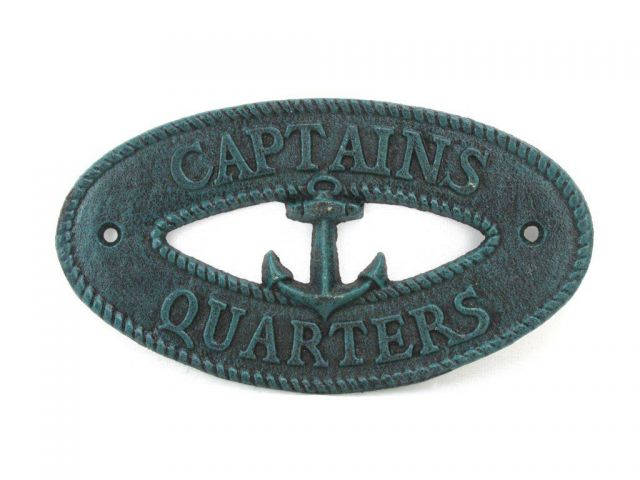 Seaworn Blue Cast Iron Captains Quarters with Anchor Sign 8