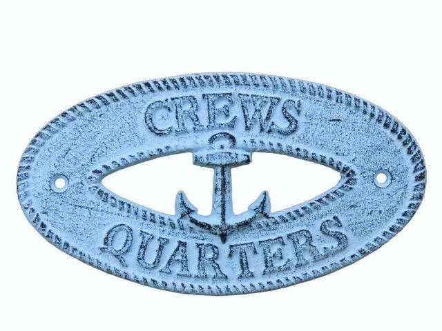  Dark Blue Whitewashed Cast Iron Crews Quarters with Anchor Sign 8