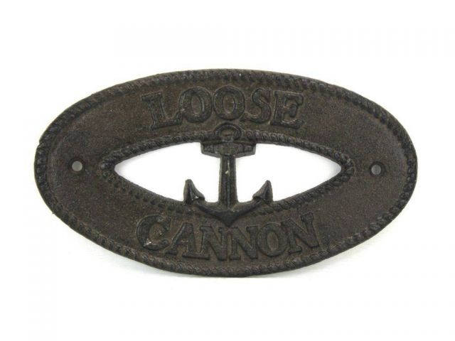 Cast Iron Loose Cannon with Anchor Sign 8