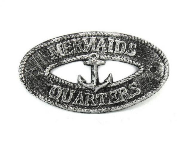 Antique Silver Cast Iron Mermaids Quarters with Anchor Sign 8