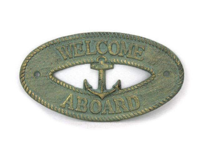 Antique Bronze Cast Iron Welcome Aboard with Anchor Sign 8