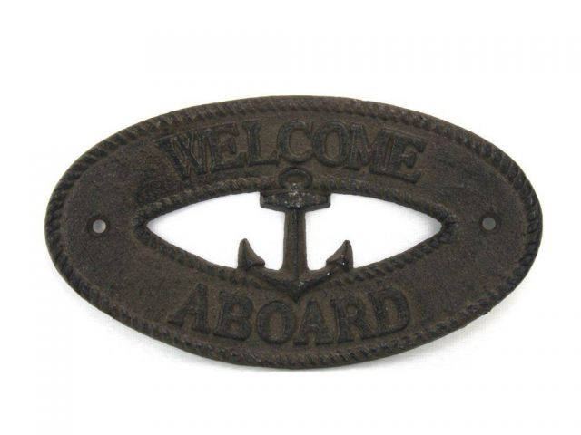 Cast Iron Welcome Aboard with Anchor Sign 8
