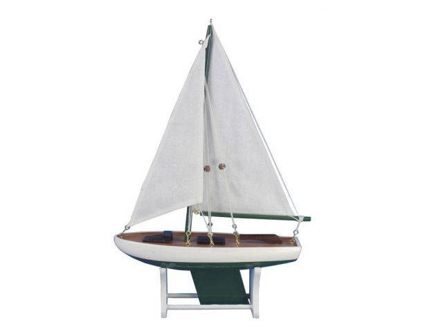 Wooden Decorative Sailboat Model 12 - Green Model Boat