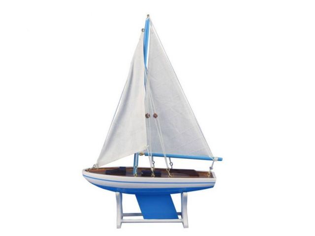 Wooden Decorative Sailboat 12 - Light Blue Sailboat Model