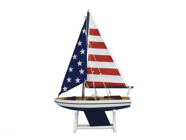 Wooden Decorative Sailboat Model with USA Flag Sails 12