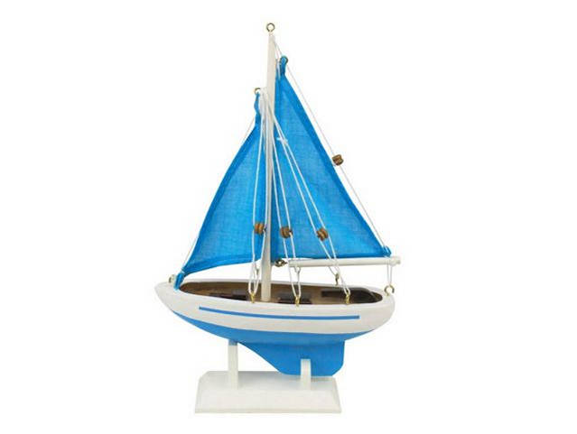 Wooden Light Blue with Light Blue Sails Pacific Sailer Model Sailboat Decoration 9