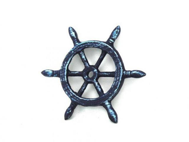 Rustic Dark Blue Cast Iron Ship Wheel Decorative Christmas Ornament 4
