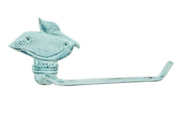 Rustic Dark Blue Whitewashed Cast Iron Pelican on Post Toilet Paper Holder 11
