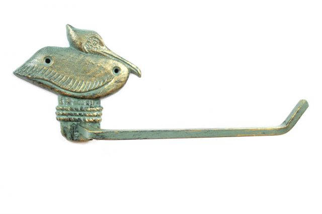 Antique Seaworn Bronze Cast Iron Pelican on Post Toilet Paper Holder 11