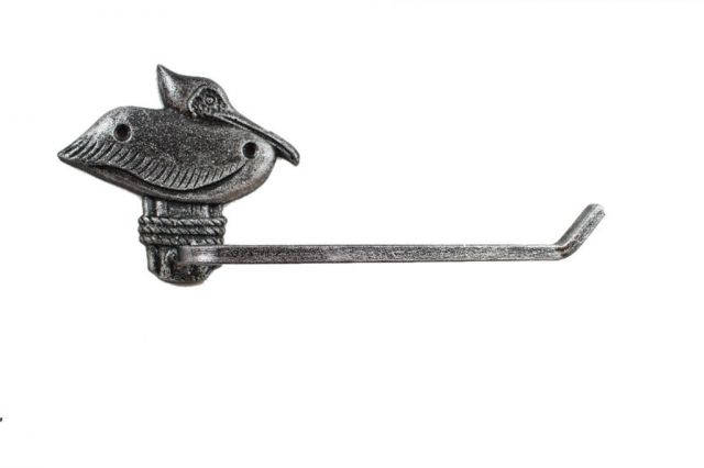Rustic Silver Cast Iron Pelican on Post Toilet Paper Holder 11