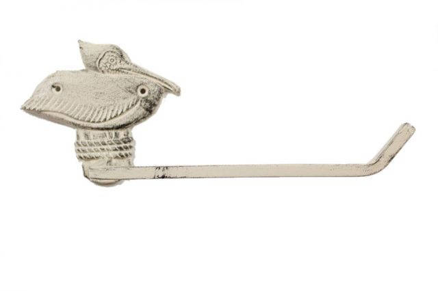 Whitewashed Cast Iron Pelican on Post Toilet Paper Holder 11