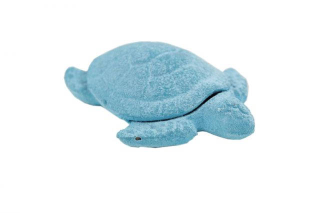 Rustic Light Blue Whitewashed Cast Iron Decorative Turtle Paperweight 4
