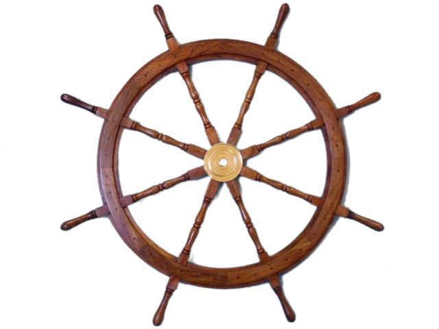 24" Nautical Antique Brass Ring Wooden Ship Steering Wheel Vintage Wall Decor 