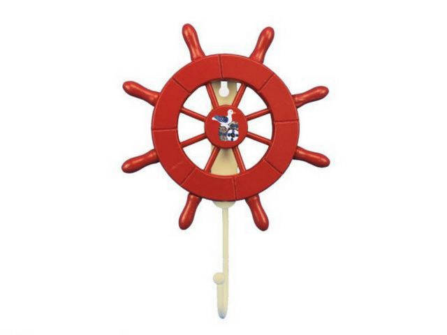 Red Decorative Ship Wheel with Seagull and Hook 8